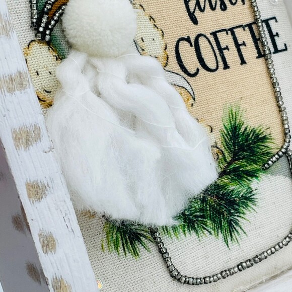 Wooden Framed Fuzzy Beard 3D Gnome But First Coffee Sequin Wall Art NEW - Picture 5 of 9